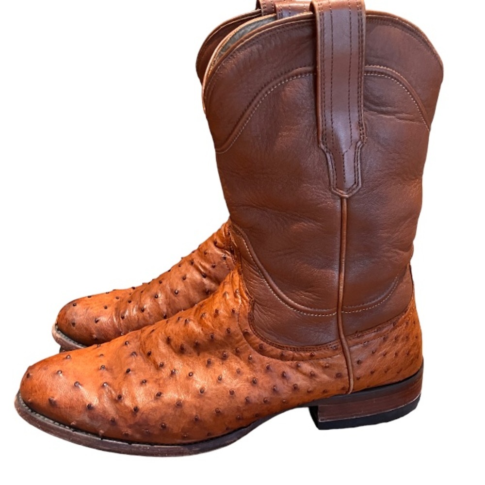 TECOVAS Mens Ostrich Boots The Duke Size 12 EE  Wide Pecan Leather MSRP $498